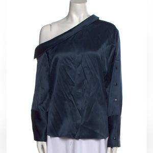 Hellessy Blue Silk Satin top off the shoulder with interesting button detail M